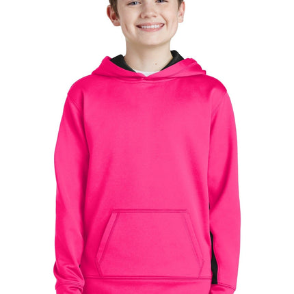 Sport-Tek YST235: Youth Sport-Wick Fleece Colorblock Hooded Pullover