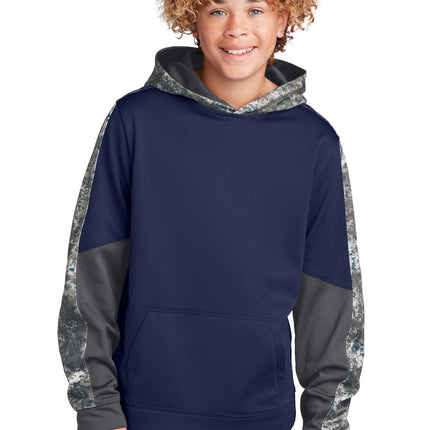 Sport-Tek YST231: Youth Sport-Wick Mineral Freeze Fleece Colorblock Hooded Pullover
