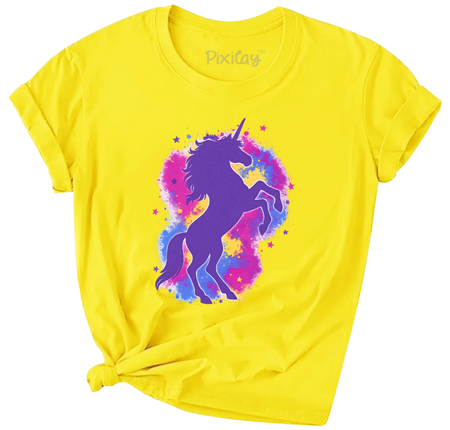 Color Splash Unicorn T-Shirt for Girls – Bright Yellow Fantasy Tee | Youth Sizes