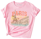 Paris Eiffel Tower T-Shirt for Girls – Vintage Travel Graphic Tee in Pink | Youth Sizes