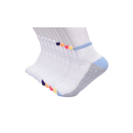 Girls Cushioned Ankle Socks, 10-Pack, Sizes S (6-10.5) - L (4-10)