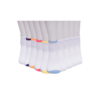 Girls Cushioned Ankle Socks, 10-Pack, Sizes S (6-10.5) - L (4-10)