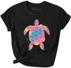 Colorful Sea Turtle T-Shirt for Girls – Tribal Rainbow Design on Black Tee | Youth Sizes