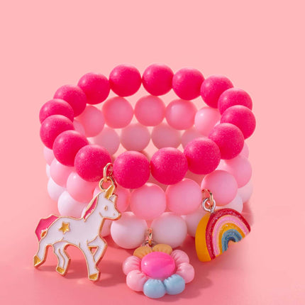 3pcs/set Girls Rainbow Charm Beaded Bracelet