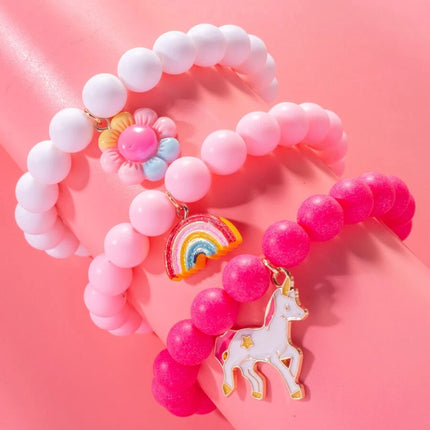 3pcs/set Girls Rainbow Charm Beaded Bracelet