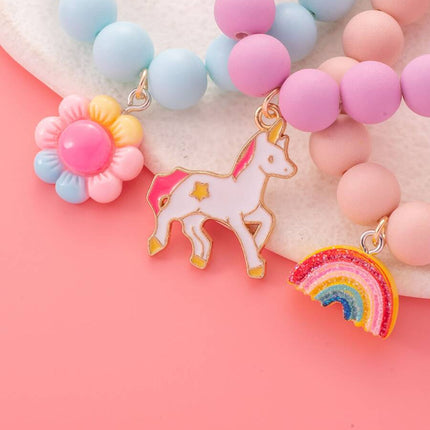 3pcs/set Girls Rainbow Charm Beaded Bracelet
