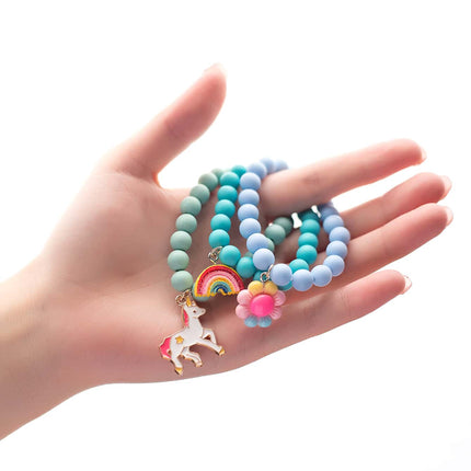 3pcs/set Girls Rainbow Charm Beaded Bracelet