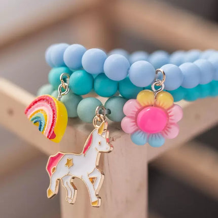 3pcs/set Girls Rainbow Charm Beaded Bracelet