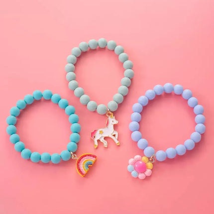 3pcs/set Girls Rainbow Charm Beaded Bracelet