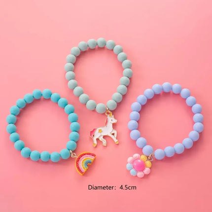 3pcs/set Girls Rainbow Charm Beaded Bracelet