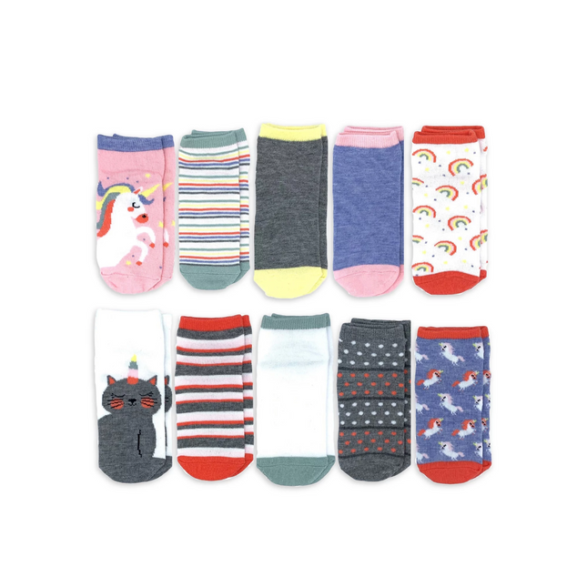 Girls Unicorn No-Show Socks, 10-Pack, Sizes S-L