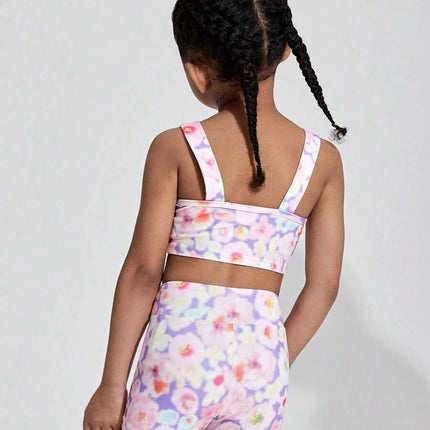Young Girl Random Print Cami Top And Shorts Active Set
