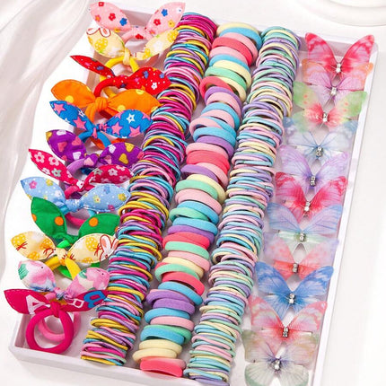 267pcs Kids Girls Multicolor Hair Scrunchies, Bow Hair Clips, Rabbit Ears Headbands, Hair Ties, Cute Hair Accessories Set