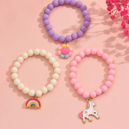 3pcs/set Girls Rainbow Charm Beaded Bracelet