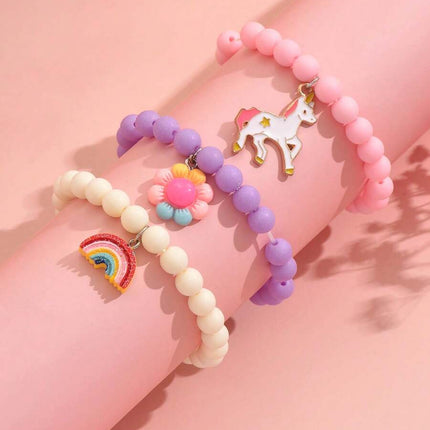 3pcs/set Girls Rainbow Charm Beaded Bracelet