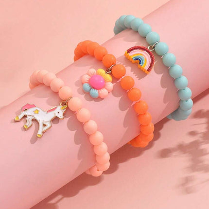3pcs/set Girls Rainbow Charm Beaded Bracelet
