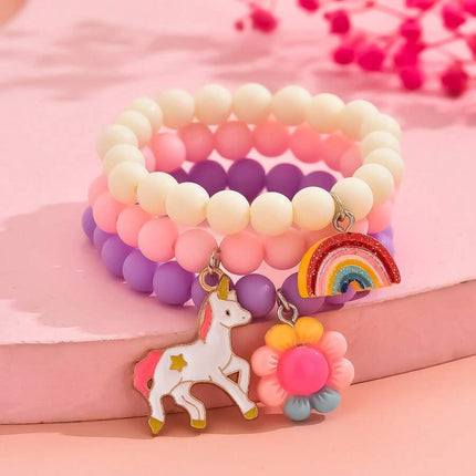3pcs/set Girls Rainbow Charm Beaded Bracelet