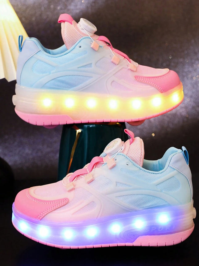 USB Rechargeable LED Light Up Sneakers,7 Color Flashing Roller Skate Shoes, Suitable For Boys, Girls, Kids, Children, Casual Sports Shoes With Wheels, Luminous Shoes