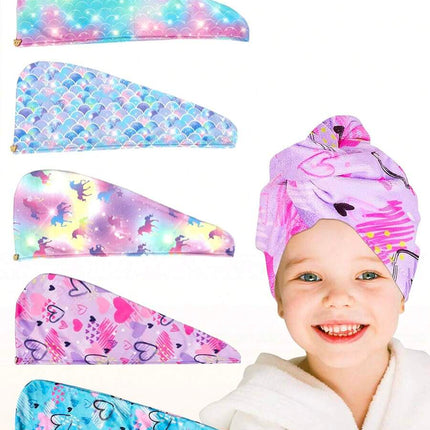 1pc Girls Microfiber Hair Towel Wrap For Kids Rapid Drying Hair Towel With Button Hair Turbans For Wet Hair Wraps Head Towel Wrap For Girls, Dark Unicorn
