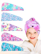 1pc Girls Microfiber Hair Towel Wrap For Kids Rapid Drying Hair Towel With Button Hair Turbans For Wet Hair Wraps Head Towel Wrap For Girls, Dark Unicorn