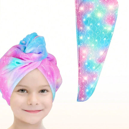 1pc Girls Microfiber Hair Towel Wrap For Kids Rapid Drying Hair Towel With Button Hair Turbans For Wet Hair Wraps Head Towel Wrap For Girls, Dark Unicorn