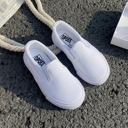 White Cloth Shoes Baby White Shoes Middle Sneakers Children's Canvas Shoes Spring And Autumn Korean Version Simple Boy And Girl Shoes Fashion Low-Top Casual Lace-Up Track Shoes Classic Low-Top Canvas Shoes All Casual Sports Skateboard Children's Shoes