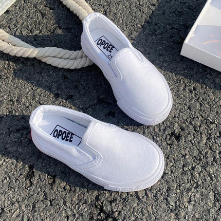 White Cloth Shoes Baby White Shoes Middle Sneakers Children's Canvas Shoes Spring And Autumn Korean Version Simple Boy And Girl Shoes Fashion Low-Top Casual Lace-Up Track Shoes Classic Low-Top Canvas Shoes All Casual Sports Skateboard Children's Shoes