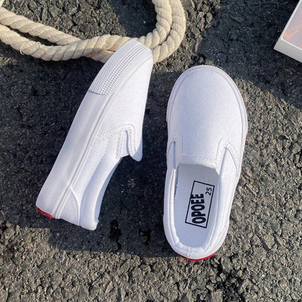 White Cloth Shoes Baby White Shoes Middle Sneakers Children's Canvas Shoes Spring And Autumn Korean Version Simple Boy And Girl Shoes Fashion Low-Top Casual Lace-Up Track Shoes Classic Low-Top Canvas Shoes All Casual Sports Skateboard Children's Shoes