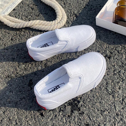 White Cloth Shoes Baby White Shoes Middle Sneakers Children's Canvas Shoes Spring And Autumn Korean Version Simple Boy And Girl Shoes Fashion Low-Top Casual Lace-Up Track Shoes Classic Low-Top Canvas Shoes All Casual Sports Skateboard Children's Shoes