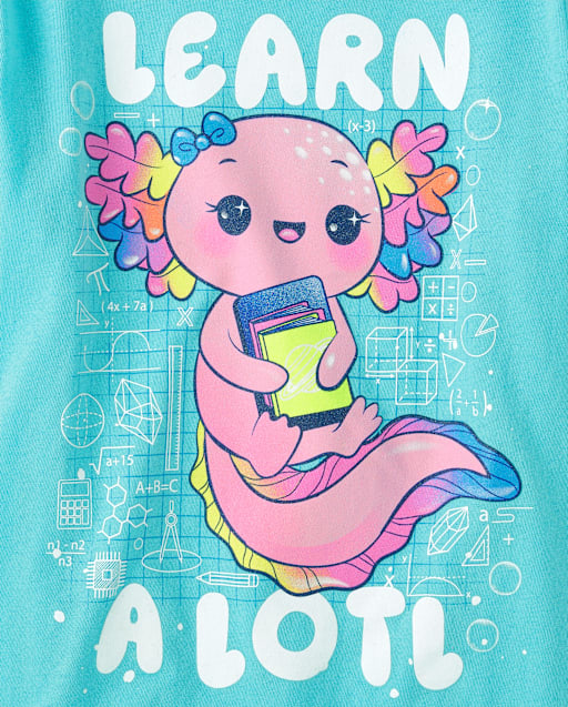 Girls Learn A Lotl Graphic Tee - blueGirls Learn A Lotl Graphic Tee - blue