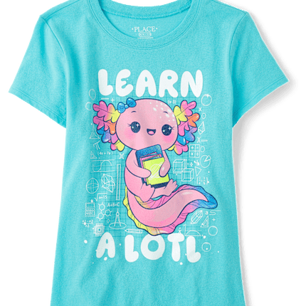 Girls Learn A Lotl Graphic Tee - blueGirls Learn A Lotl Graphic Tee - blue