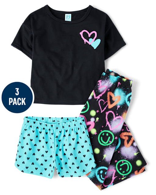 Girls Heart 3-Piece Pajama Set - blackGirls Heart 3-Piece Pajama Set - black