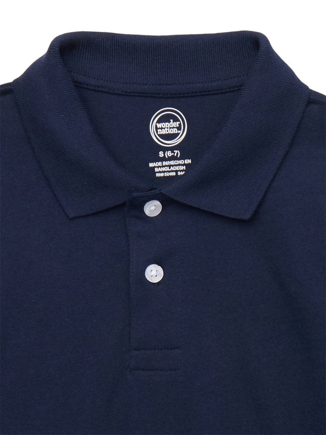 Wonder Nation Boys' School Uniform Jersey Polo Shirt with Short Sleeves, Sizes 4-18 & Husky