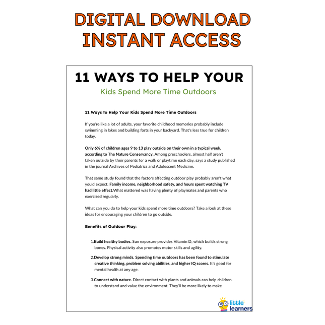 EBOOK | 11 Ways to Help Your  Kids Spend More Time Outdoors