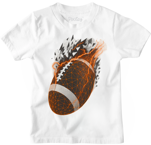 Exploding Fireball Football T-Shirt for Boys – White Athletic Graphic Tee | Youth Sizes