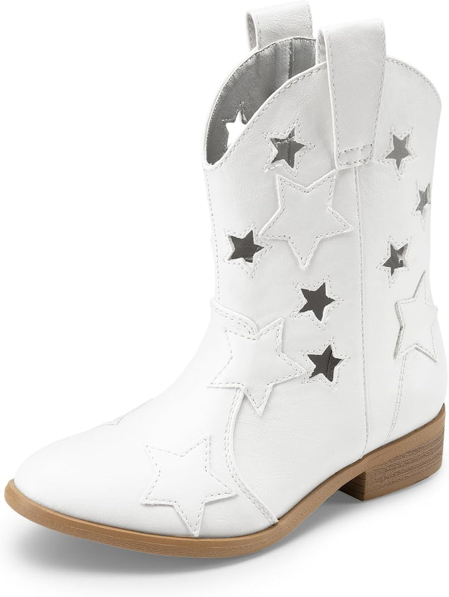 DREAM PAIRS Girls Cowgirl Boots Mid Calf Glitter Cowboy Western Boots Toddler Girls Star Riding Shoes