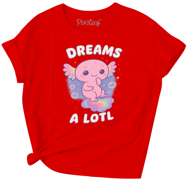 “Dreams A Lotl” Axolotl Kids T-Shirt – Cute Red Kawaii Tee | Youth Sizes