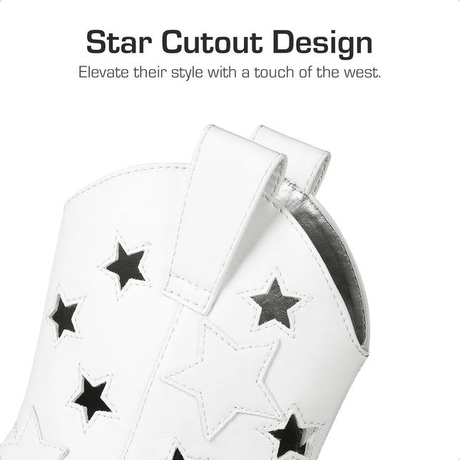 DREAM PAIRS Girls Cowgirl Boots Mid Calf Glitter Cowboy Western Boots Toddler Girls Star Riding Shoes