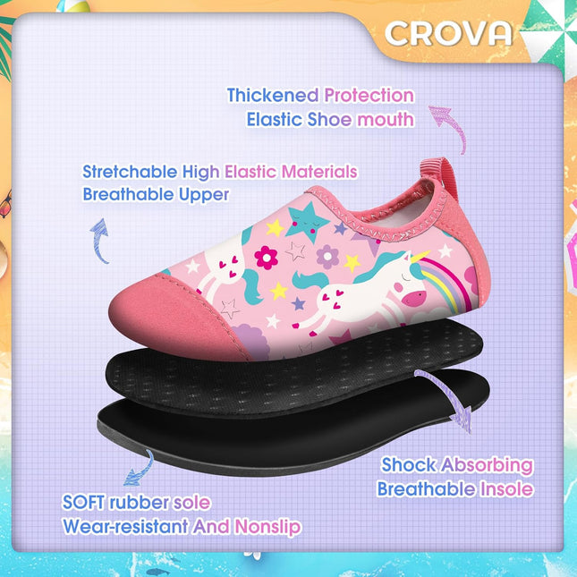 CROVA Toddler Kids Water Shoes Quick Dry Aqua Socks Non-Slip Barefoot Sports Shoes for Boys Girls Toddler