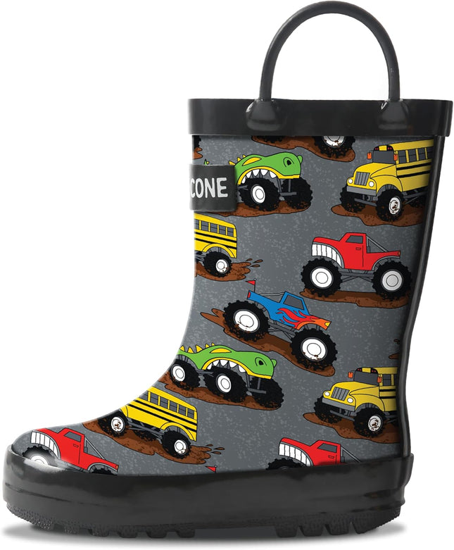 Kids Rain Boots for Girls & Boys – Waterproof Natural Rubber Toddler Rain Boots with Non-Slip Outsole & Easy Pull Handles – Solid, Pattern & Glitter Designs