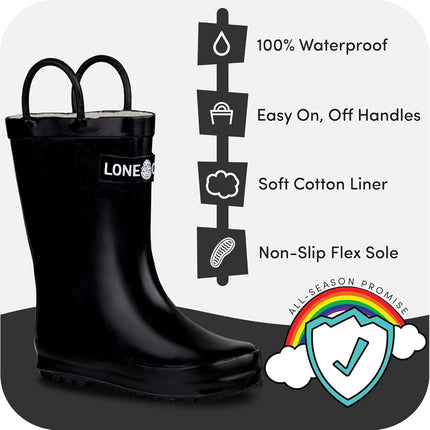 Kids Rain Boots for Girls & Boys – Waterproof Natural Rubber Toddler Rain Boots with Non-Slip Outsole & Easy Pull Handles – Solid, Pattern & Glitter Designs