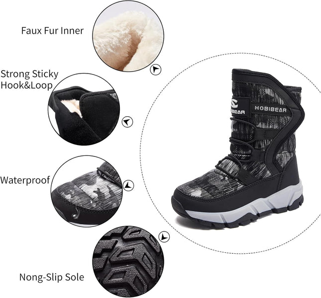 Boys Snow Boots Winter Waterproof Slip Resistant Cold Weather Shoes (Toddler/Little Kid/Big Kid)
