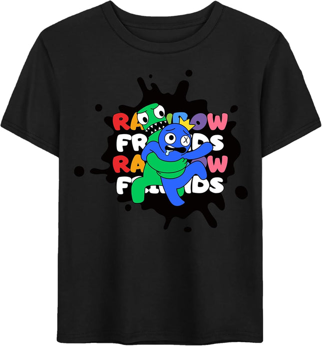 Rainbow Friends Kids T-Shirt, Green Hugs Blue, Cartoon Character Design, Gaming Graphic