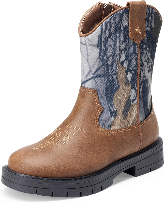 DREAM PAIRS Boys Girls Cowboy Boots Kids Western Riding Mid Calf Boots with Side Zipper (Toddler/Little Kid/Big Kid)