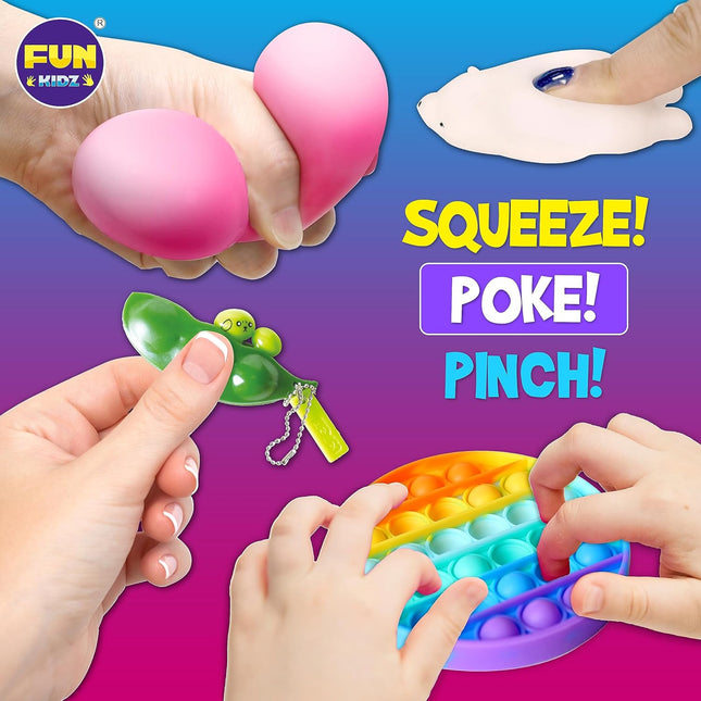 Fidget Pack Box for Boys Girls 4-12, FunKidz Fidget Toys for Kids 5-7 Autistic Sensory Mystery Birthday Gifts in Reusable Portable Treasure Box Nice Party Favors