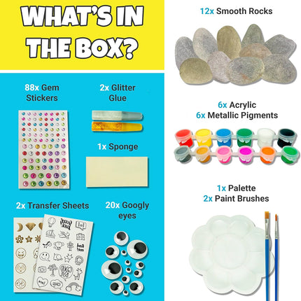 Rock Painting Kit Deluxe, Arts and Crafts for Girls Boys Age 6+, 12 Rocks Tween Gift Art Set, Waterproof Paints, Craft Kits Art Supplies, Kids Crafts Ages 6-8, Kids Activities 6 7 8 9 10