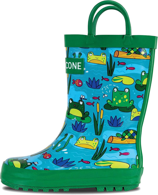 Kids Rain Boots for Girls & Boys – Waterproof Natural Rubber Toddler Rain Boots with Non-Slip Outsole & Easy Pull Handles – Solid, Pattern & Glitter Designs