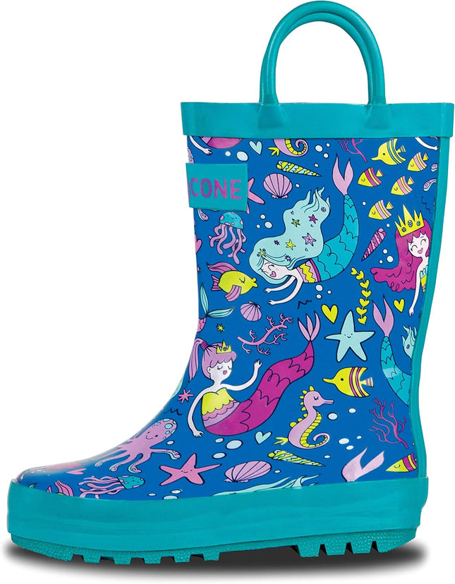 Kids Rain Boots for Girls & Boys – Waterproof Natural Rubber Toddler Rain Boots with Non-Slip Outsole & Easy Pull Handles – Solid, Pattern & Glitter Designs