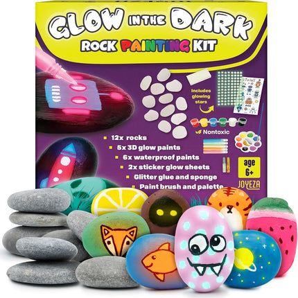 Rock Painting Kit Deluxe, Arts and Crafts for Girls Boys Age 6+, 12 Rocks Tween Gift Art Set, Waterproof Paints, Craft Kits Art Supplies, Kids Crafts Ages 6-8, Kids Activities 6 7 8 9 10