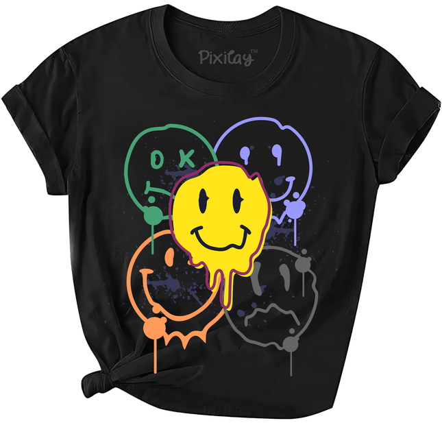 Girls Smiley Face Short Sleeve T-Shirt